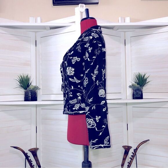 Vintage 90s A La Mode Black Floral Embroidered Blazer Small - Picture 4 of 8